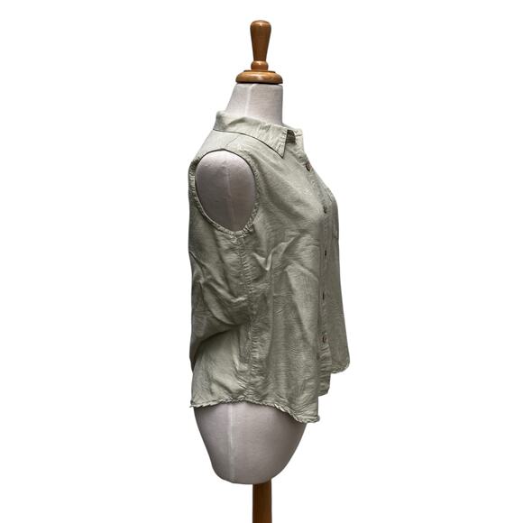 VTG Big Dogs Resortwear 100% Silk Top Sz M Pale Green Button Up Tropical Coastal - Picture 9 of 13